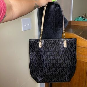 Michael Kors Jet Set Metallic Black Tote Purse
